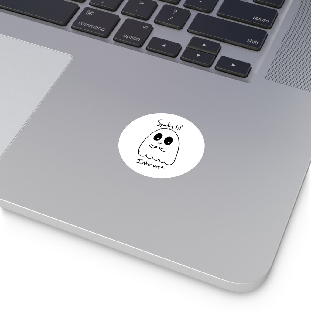 Spooky Lil' Introvert Round Vinyl Sticker - Cute Ghost Halloween Decal
